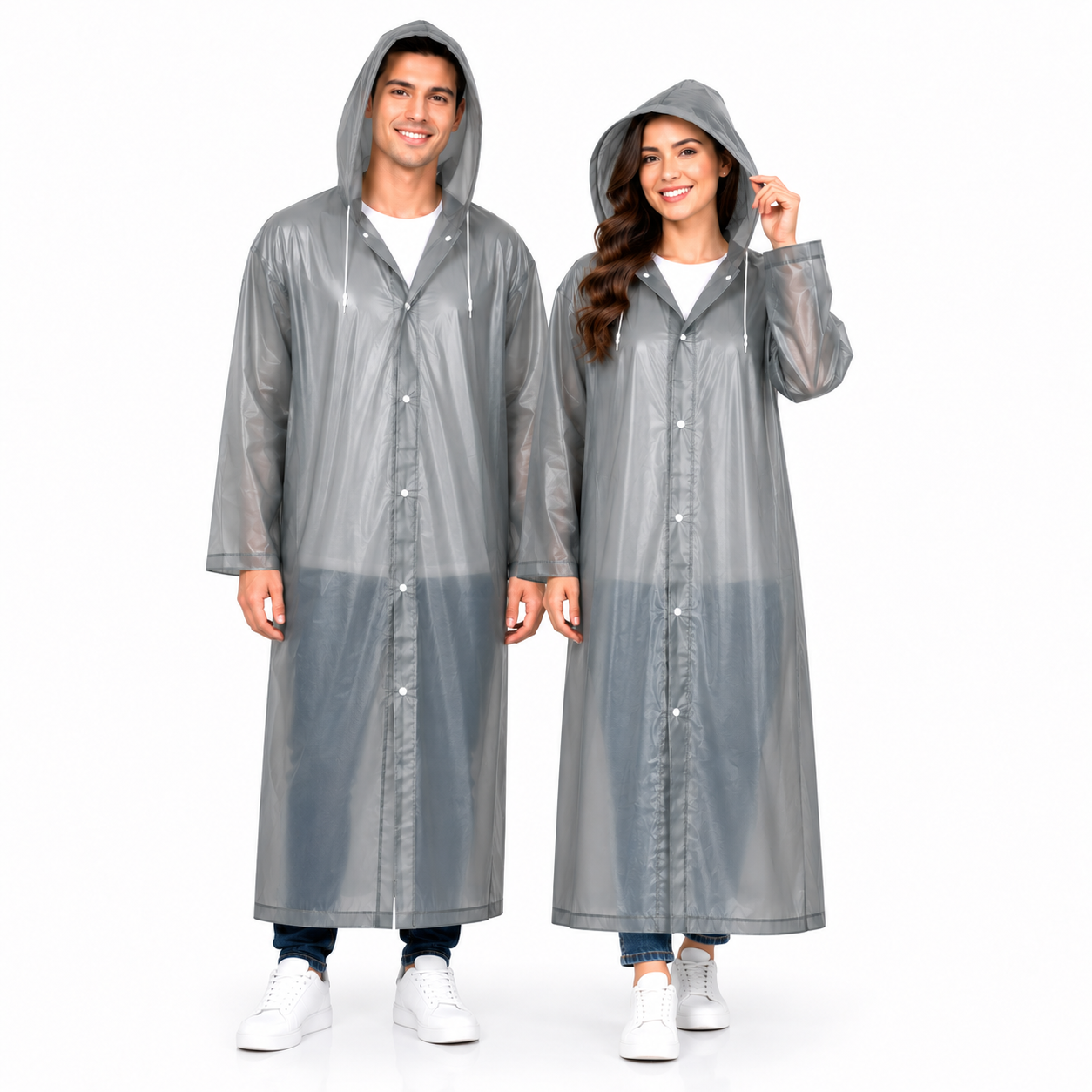 MIKANIX Waterproof Hooded Raincoat for Men & Women | Full Length Reusable PVC Rain Wear | Lightweight Windproof Rain Jacket with Front Button Closure (Pack of 1)