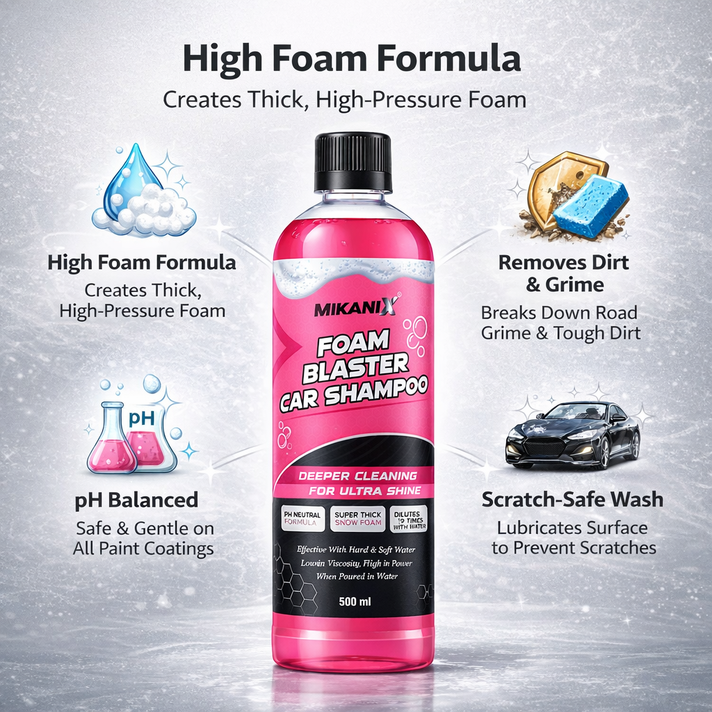 MIKANIX Foam Blaster Car Wash Shampoo | Concentrate Formula With Thick Foam to Remove Dirt & Grime for Car & Bike Exterior Cleaning | pH Neutral | 500 ML | Pack of 1