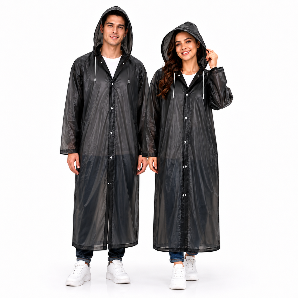 MIKANIX Waterproof Hooded Raincoat for Men & Women | Full Length Reusable PVC Rain Wear | Lightweight Windproof Rain Jacket with Front Button Closure (Pack of 1)