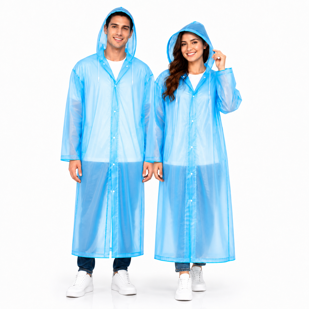 MIKANIX Waterproof Hooded Raincoat for Men & Women | Full Length Reusable PVC Rain Wear | Lightweight Windproof Rain Jacket with Front Button Closure (Pack of 1)