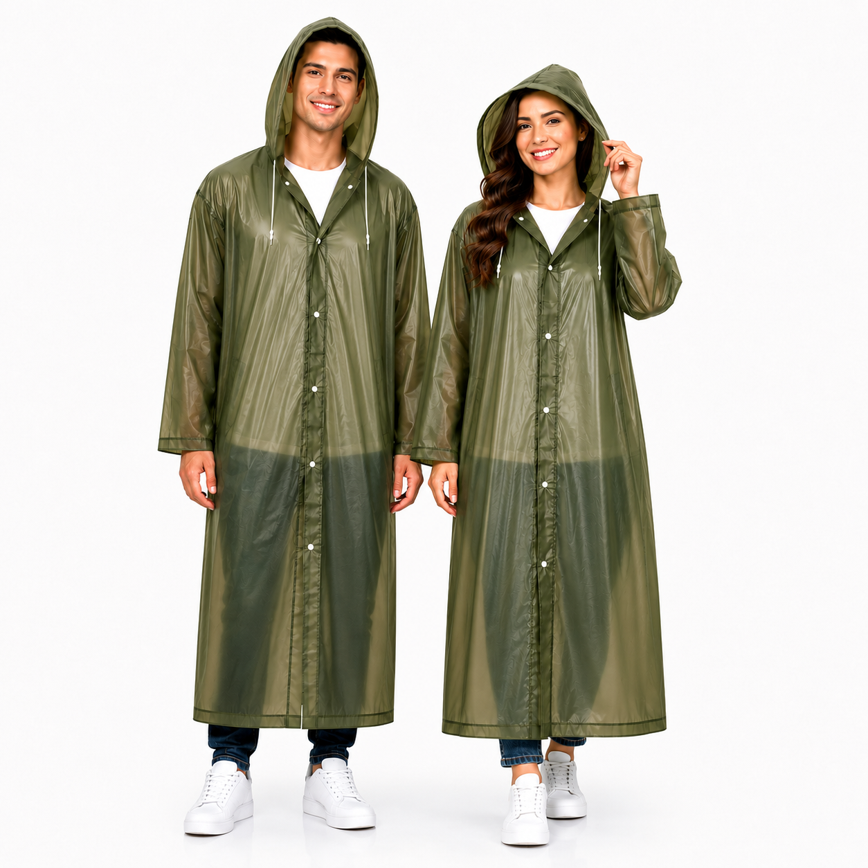 MIKANIX Waterproof Hooded Raincoat for Men & Women | Full Length Reusable PVC Rain Wear | Lightweight Windproof Rain Jacket with Front Button Closure (Pack of 1)