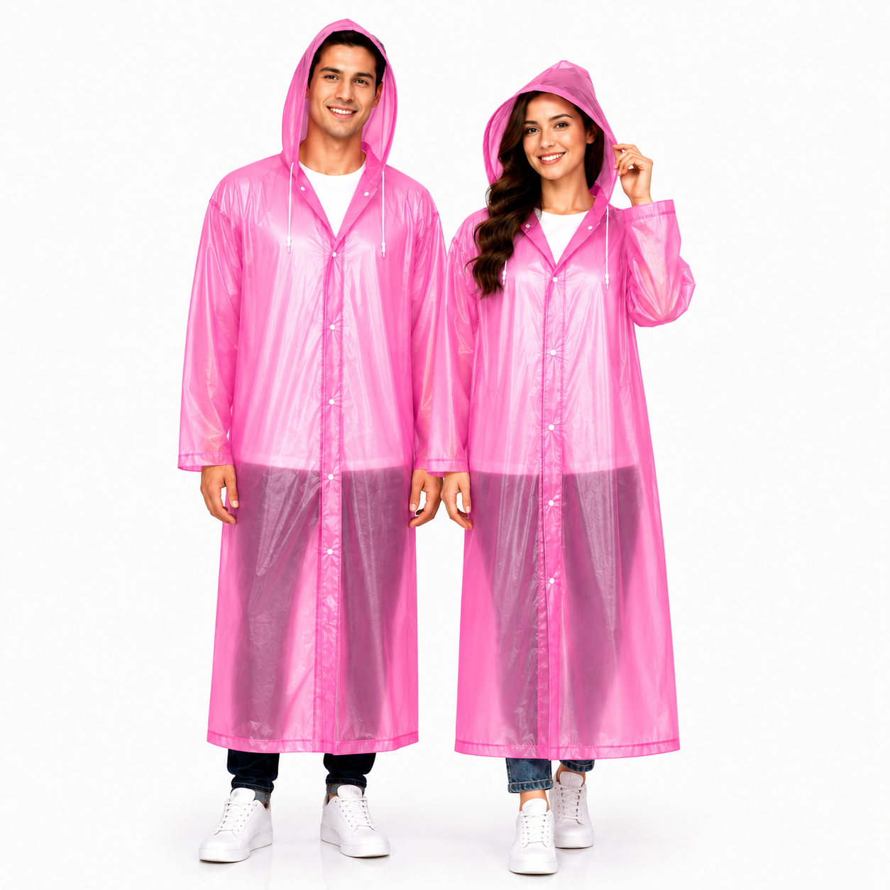 MIKANIX Waterproof Hooded Raincoat for Men & Women | Full Length Reusable PVC Rain Wear | Lightweight Windproof Rain Jacket with Front Button Closure (Pack of 1)