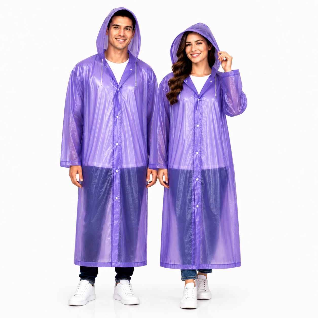 MIKANIX Waterproof Hooded Raincoat for Men & Women | Full Length Reusable PVC Rain Wear | Lightweight Windproof Rain Jacket with Front Button Closure (Pack of 1)