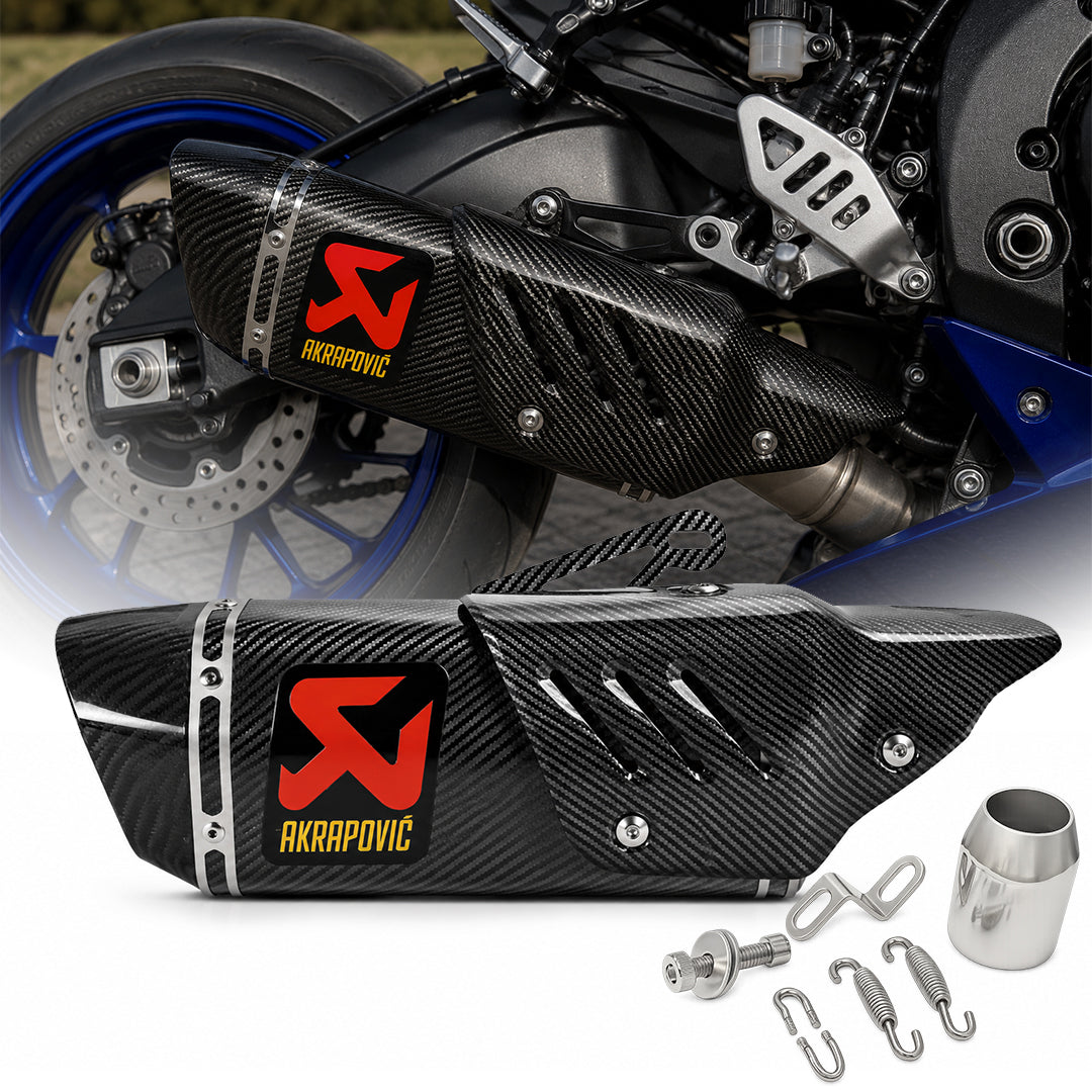 Mikanix Universal Akrapovic Racing Sports Silencer/Exhaust Muffler Pipe with Carbon Fiber Plate Slip-on Exhaust System for Motorcycle and Scooties