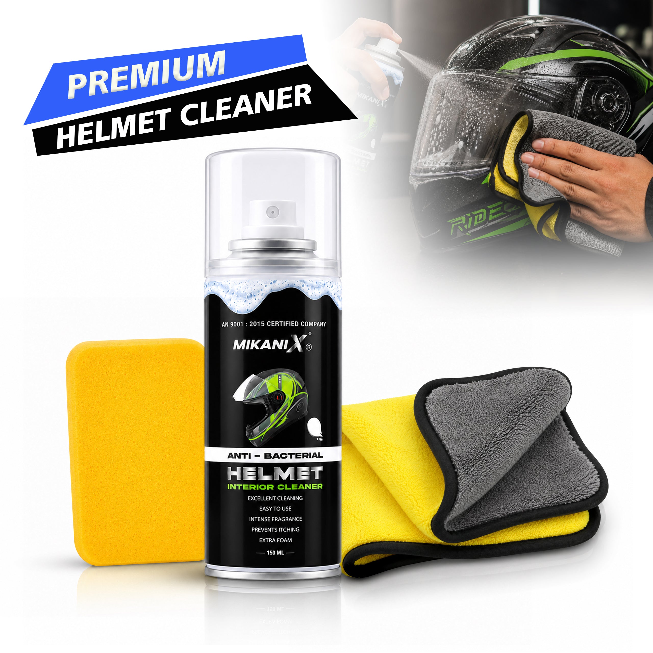 Mikanix Helmet Foam Cleaner | Anti Bacterial/Anti Fungal Spray For Helmet Interior & Exterior Cleaning