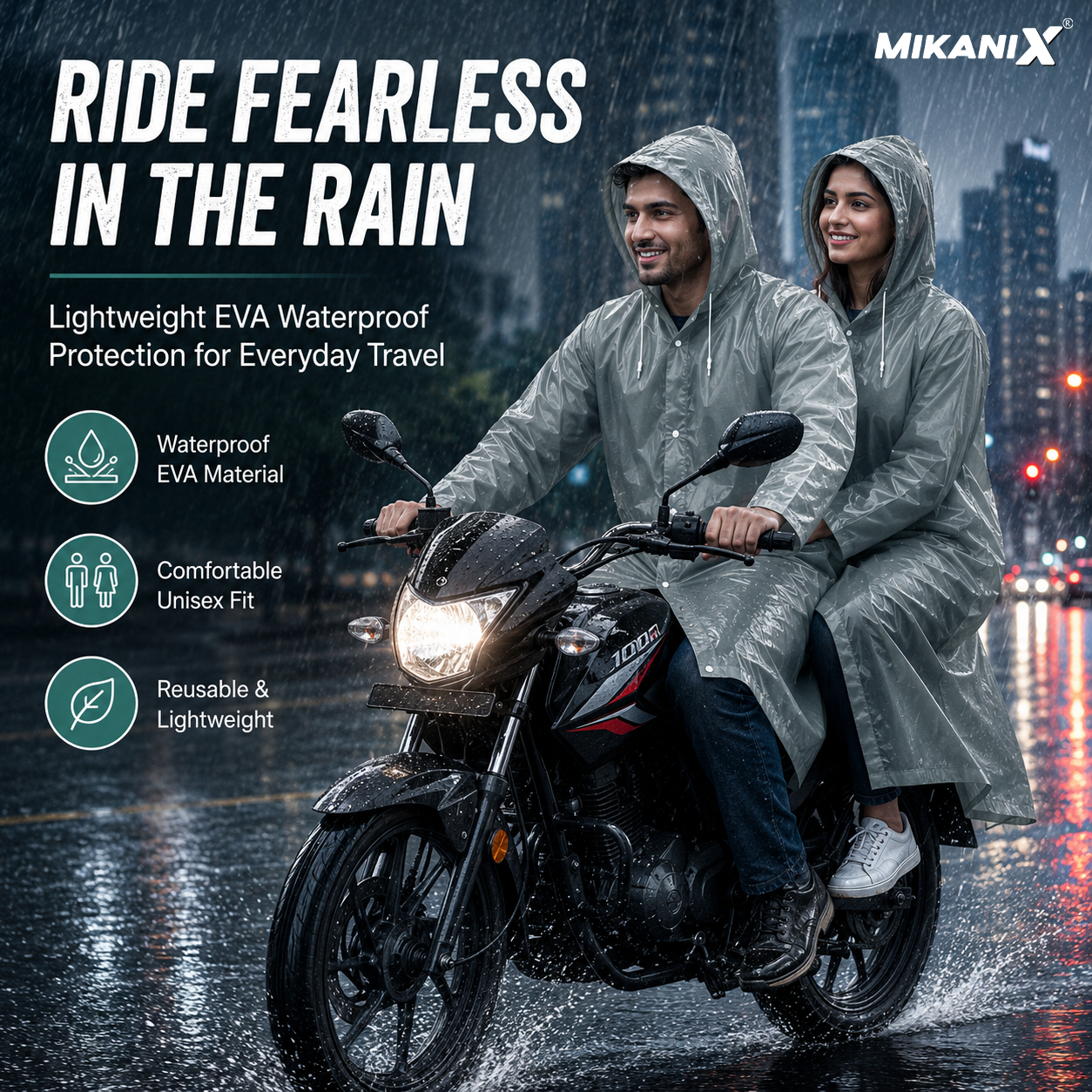 MIKANIX Waterproof Hooded Raincoat for Men & Women | Full Length Reusable PVC Rain Wear | Lightweight Windproof Rain Jacket with Front Button Closure (Pack of 1)