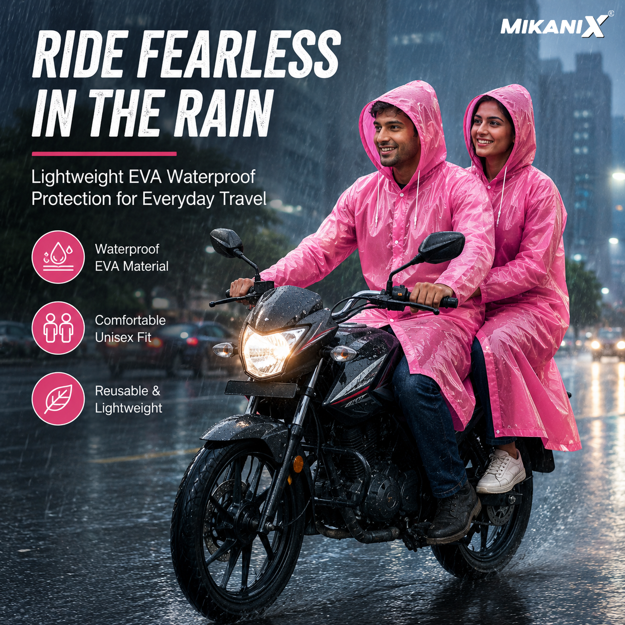 MIKANIX Waterproof Hooded Raincoat for Men & Women | Full Length Reusable PVC Rain Wear | Lightweight Windproof Rain Jacket with Front Button Closure (Pack of 1)