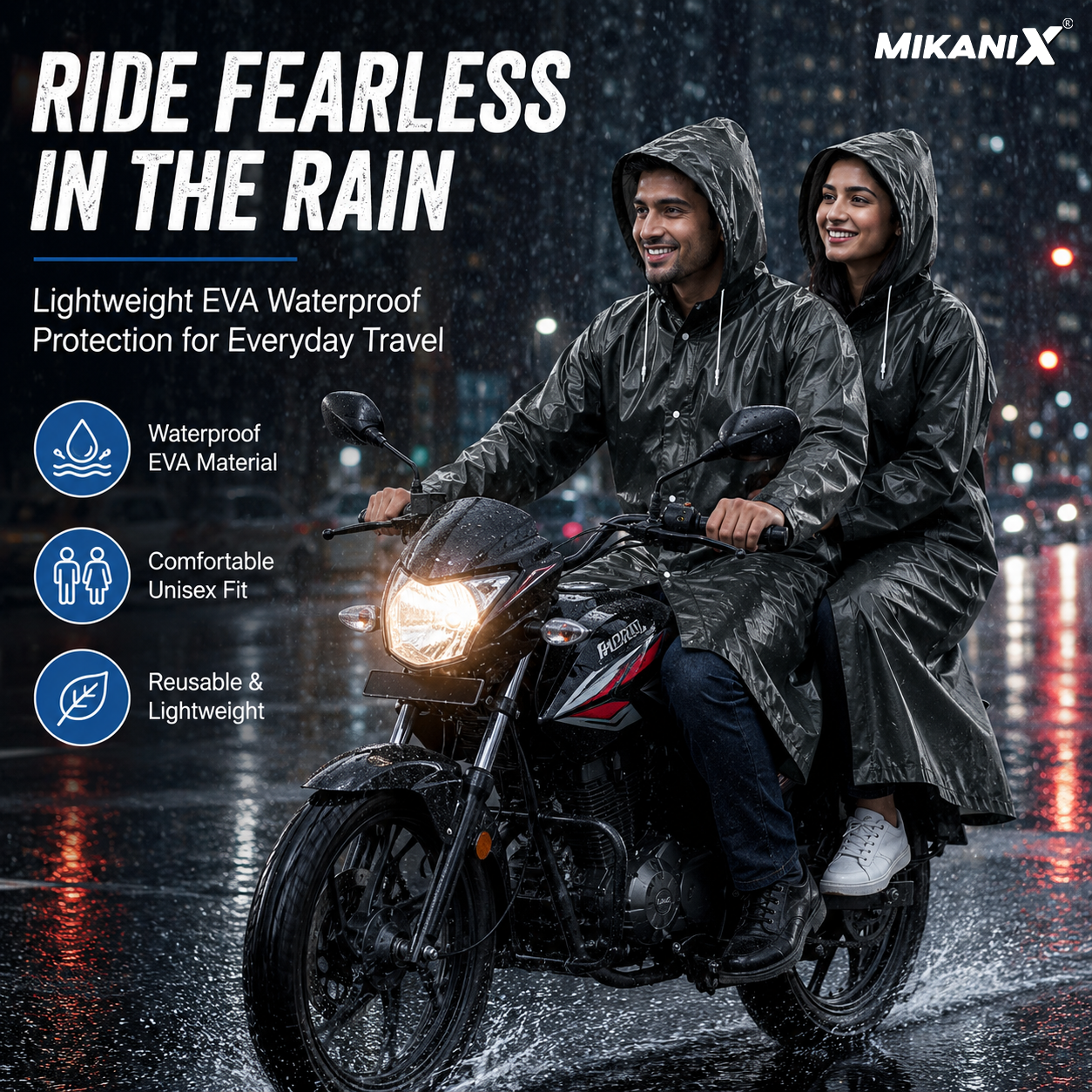 MIKANIX Waterproof Hooded Raincoat for Men & Women | Full Length Reusable PVC Rain Wear | Lightweight Windproof Rain Jacket with Front Button Closure (Pack of 1)