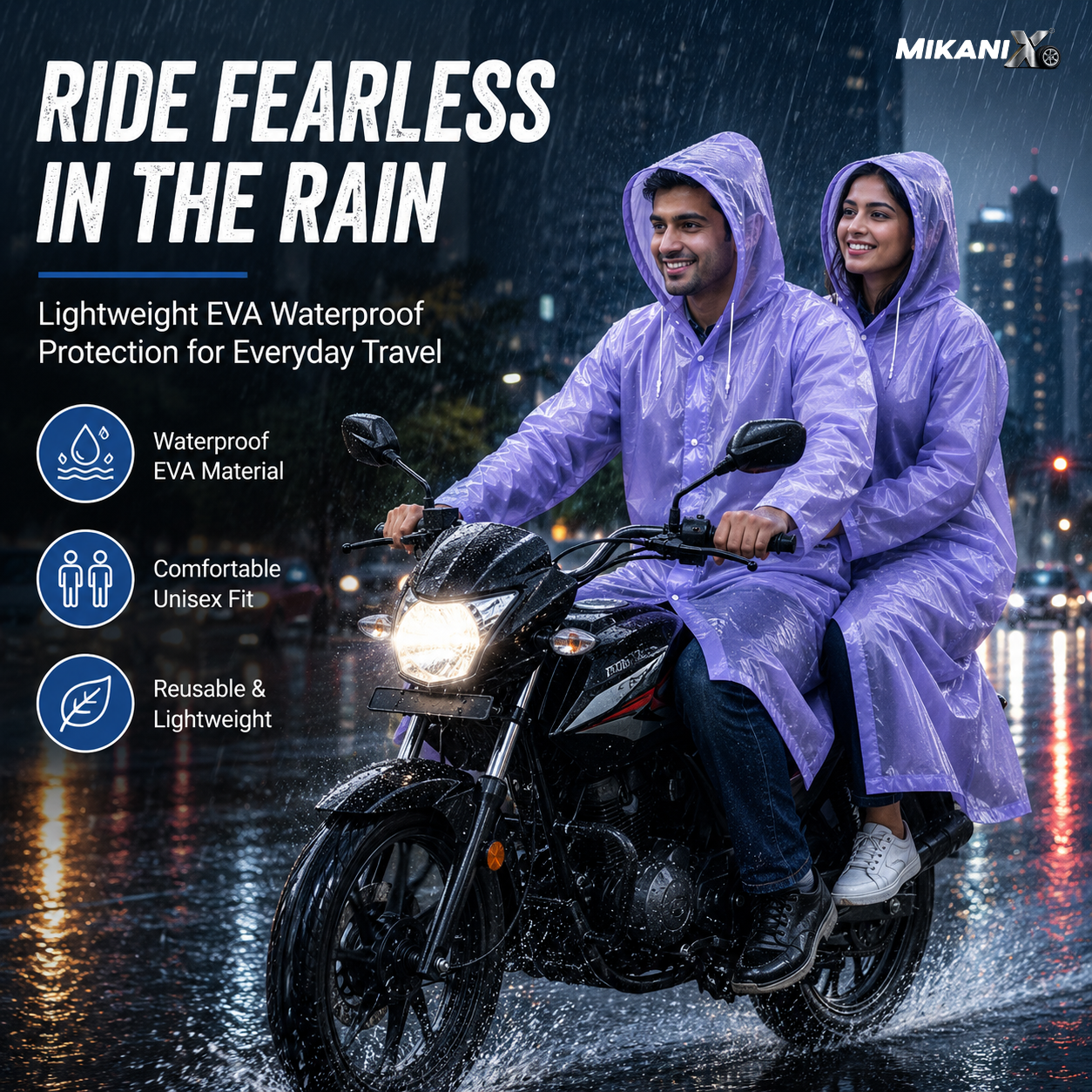 MIKANIX Waterproof Hooded Raincoat for Men & Women | Full Length Reusable PVC Rain Wear | Lightweight Windproof Rain Jacket with Front Button Closure (Pack of 1)