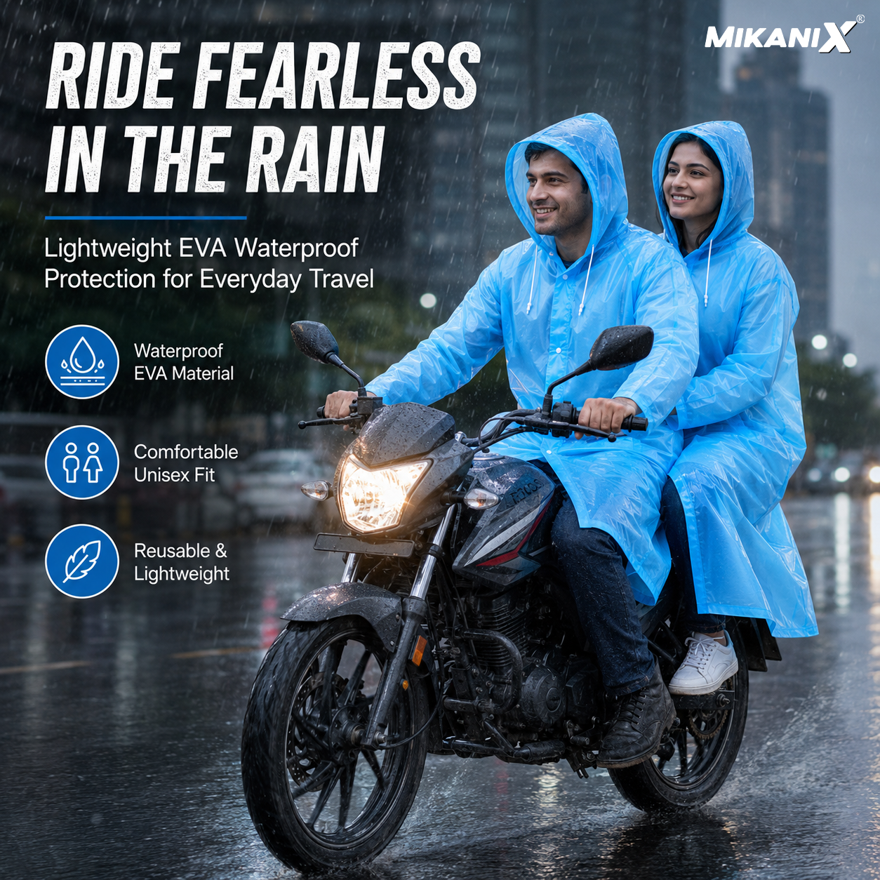 MIKANIX Waterproof Hooded Raincoat for Men & Women | Full Length Reusable PVC Rain Wear | Lightweight Windproof Rain Jacket with Front Button Closure (Pack of 1)