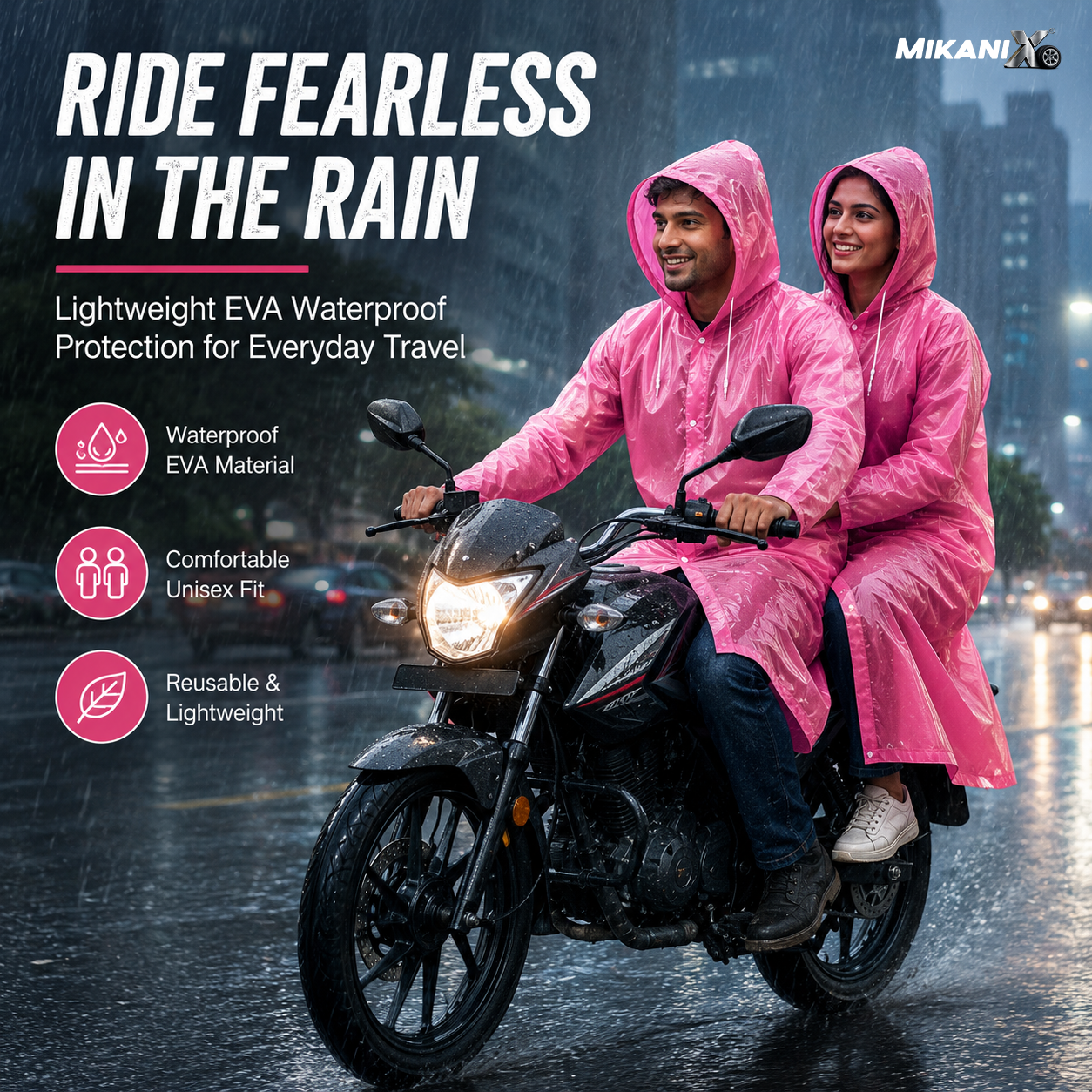 MIKANIX Waterproof Hooded Raincoat for Men & Women | Full Length Reusable PVC Rain Wear | Lightweight Windproof Rain Jacket with Front Button Closure (Pack of 1)