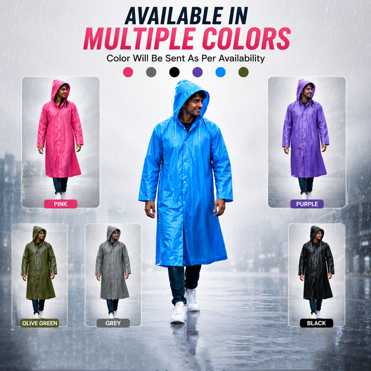 MIKANIX Waterproof Hooded Raincoat for Men & Women | Full Length Reusable PVC Rain Wear | Lightweight Windproof Rain Jacket with Front Button Closure (Pack of 1)