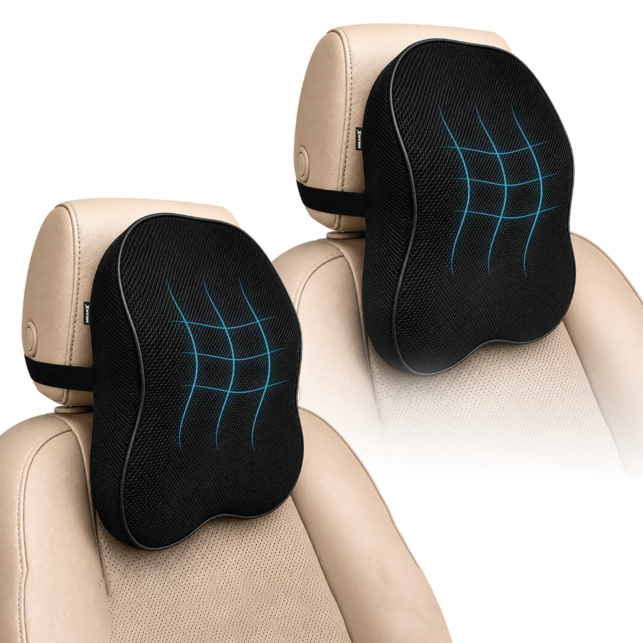 Mikanix Car Neck Rest Pillow | Seat Cushion | 2 Years Warranty | Ultra Soft Memory Foam for Neck and Cervical Support to Relief Neck Pain & Reduced Tension (Velvet Beige (Pack of 1))