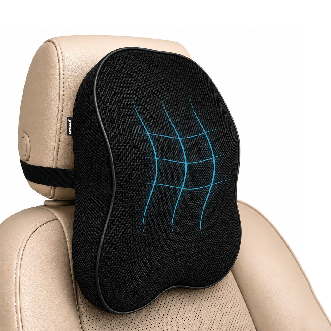 Mikanix Car Neck Rest Pillow | Seat Cushion | 2 Years Warranty | Ultra Soft Memory Foam for Neck and Cervical Support to Relief Neck Pain & Reduced Tension (Velvet Beige (Pack of 1))