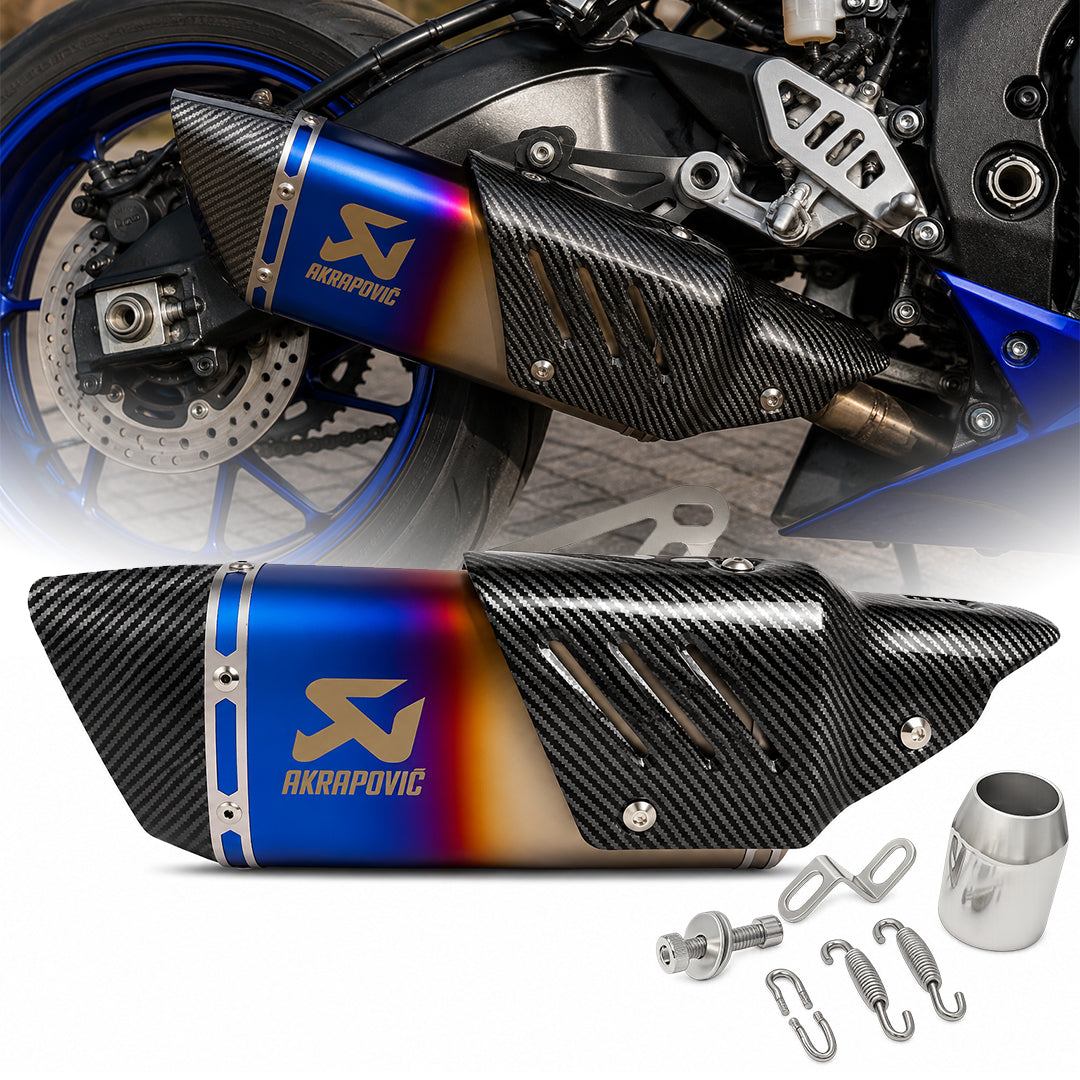Mikanix Universal Akrapovic Racing Sports Silencer/Exhaust Muffler Pipe with Carbon Fiber Plate Slip-on Exhaust System for Motorcycle and Scooties