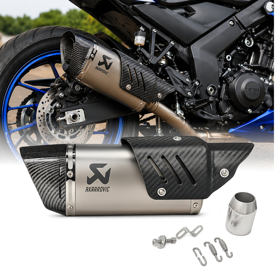 Mikanix Universal Akrapovic Racing Sports Silencer/Exhaust Muffler Pipe with Carbon Fiber Plate Slip-on Exhaust System for Motorcycle and Scooties