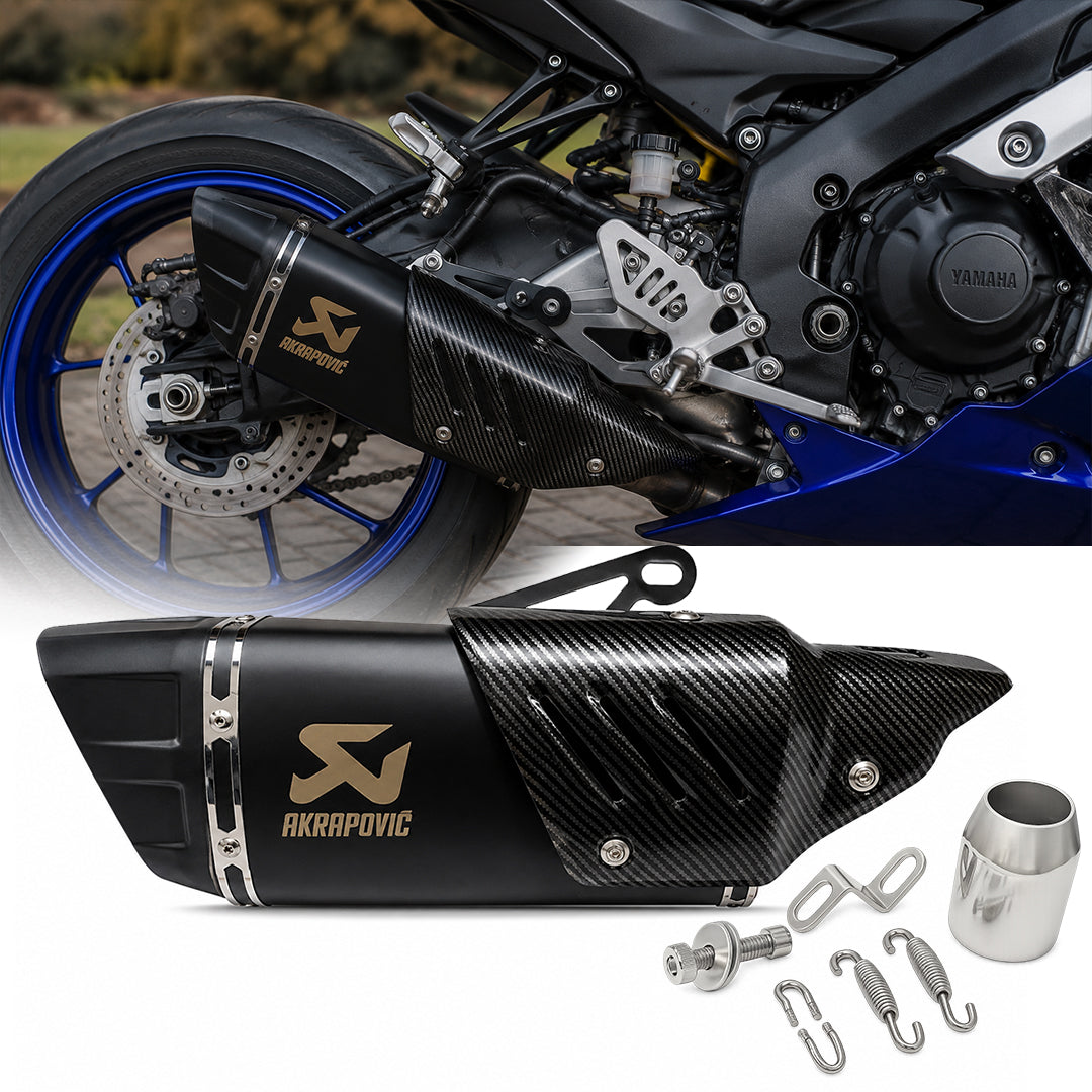 Mikanix Universal Akrapovic Racing Sports Silencer/Exhaust Muffler Pipe with Carbon Fiber Plate Slip-on Exhaust System for Motorcycle and Scooties