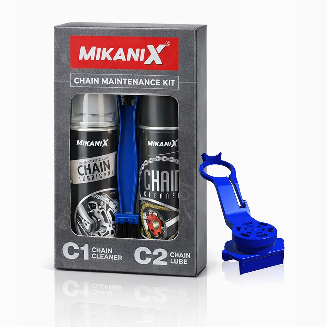MIKANIX Combo Of Bike Chain Lubricant and Chain Cleaner Spray With Cleaning Brush | Chain Oiler Nozzle Dispenser | Clean | Shine Motorcycle and Bicycle Chain