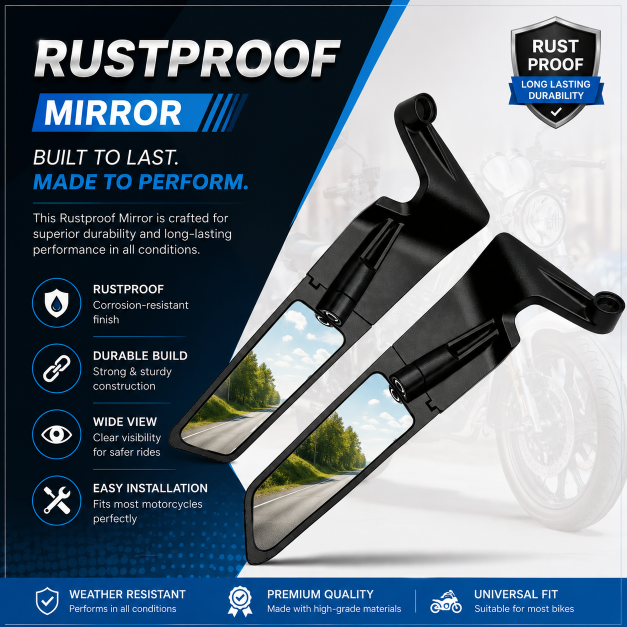 MIKANIX Bike Rear View Side Handle Bar York Nut Fitting Mirror | Stealth Convex Glass Mirror For All Motorcycle