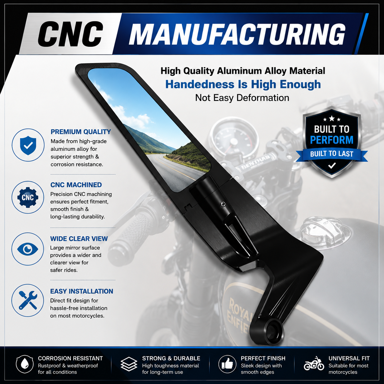 MIKANIX Bike Rear View Side Handle Bar York Nut Fitting Mirror | Stealth Convex Glass Mirror For All Motorcycle