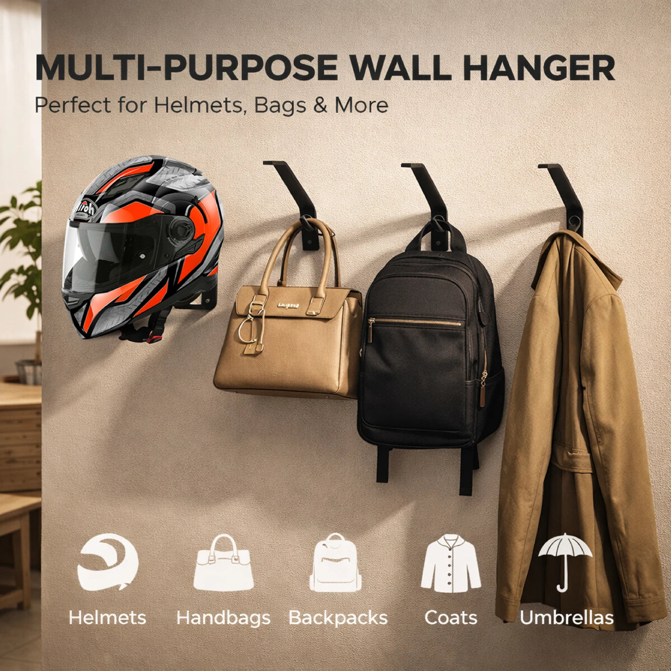 BRXR Bike Helmet Metal Wall Hanger | Holder Organize For Home, Garage & Office Helmet Mount