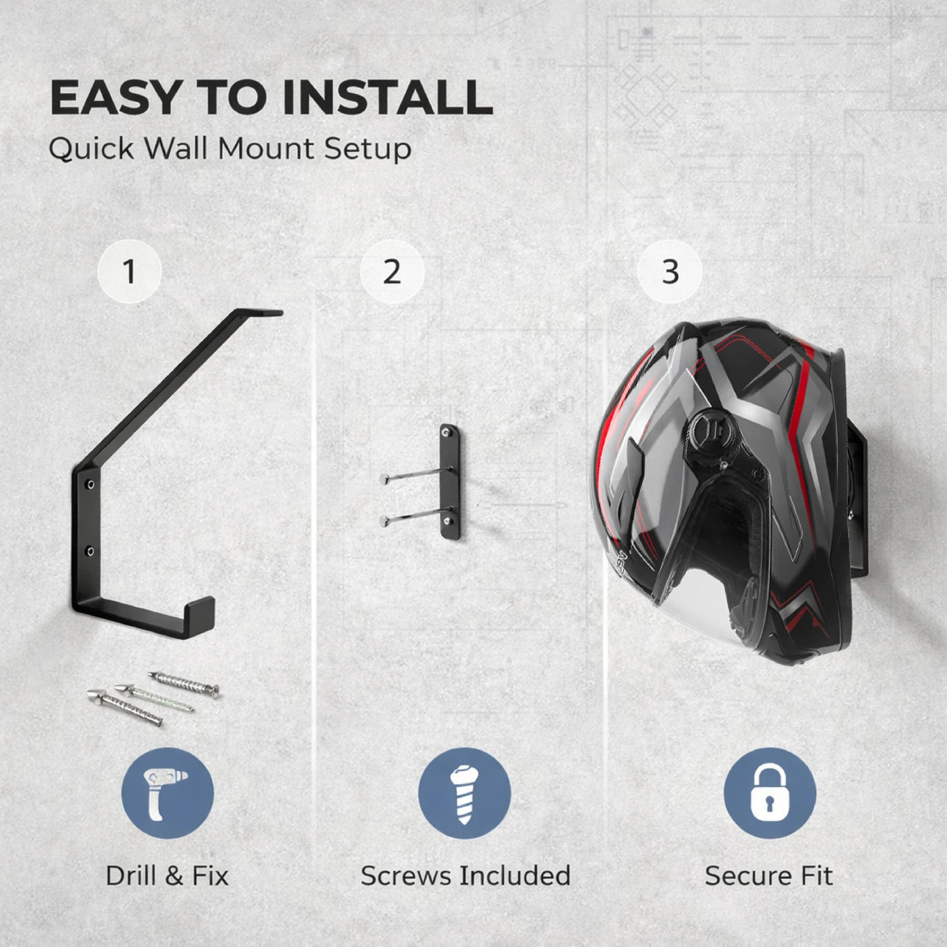 BRXR Bike Helmet Metal Wall Hanger | Holder Organize For Home, Garage & Office Helmet Mount