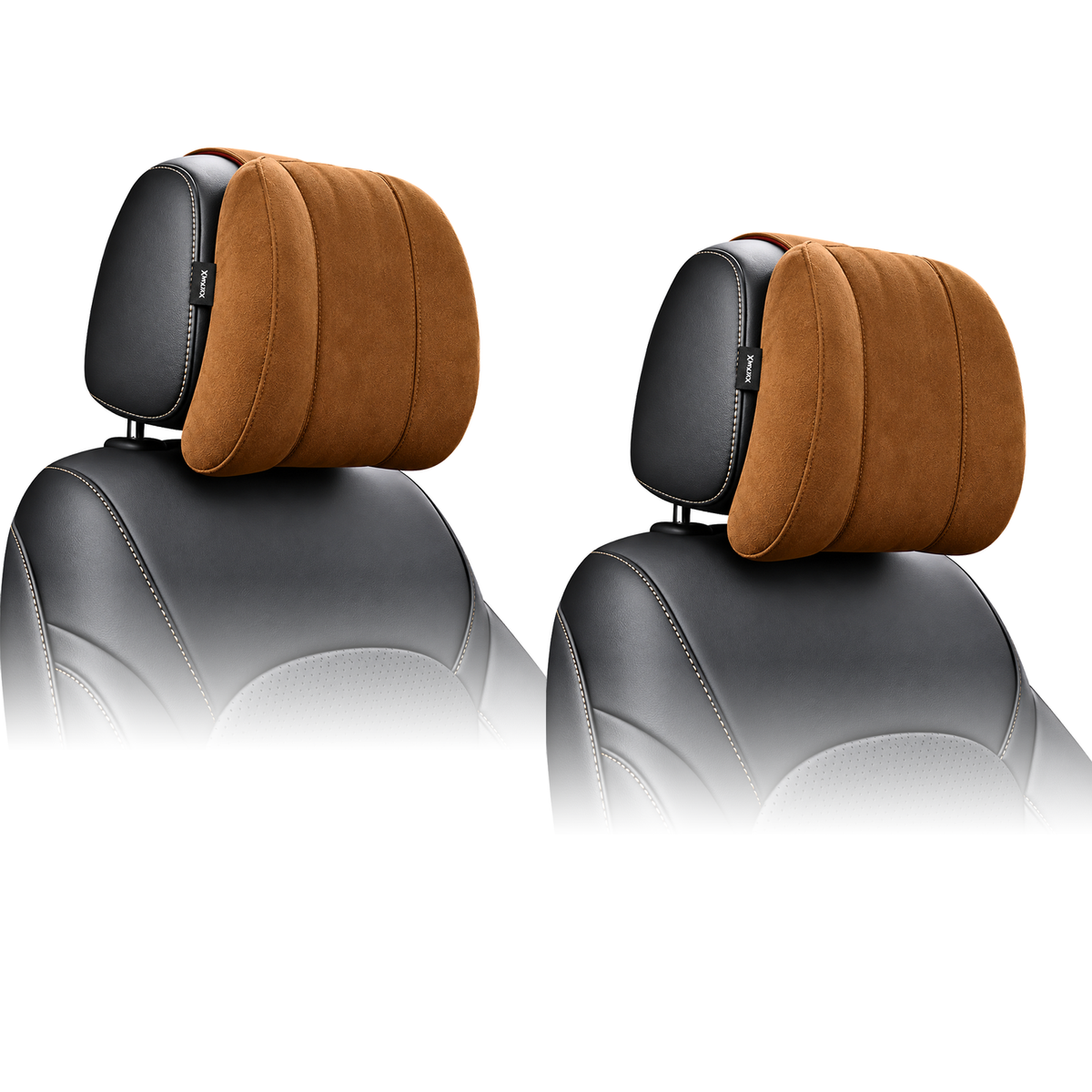 MIKANIX Car Headrest Pillow | Polyfill Fiber Cotton Neck/Head Support Cushion | Ergonomic Travel Headrest | Comfortable Car Seat Pillow | Breathable Soft Cover | Universal Fit (Brown)