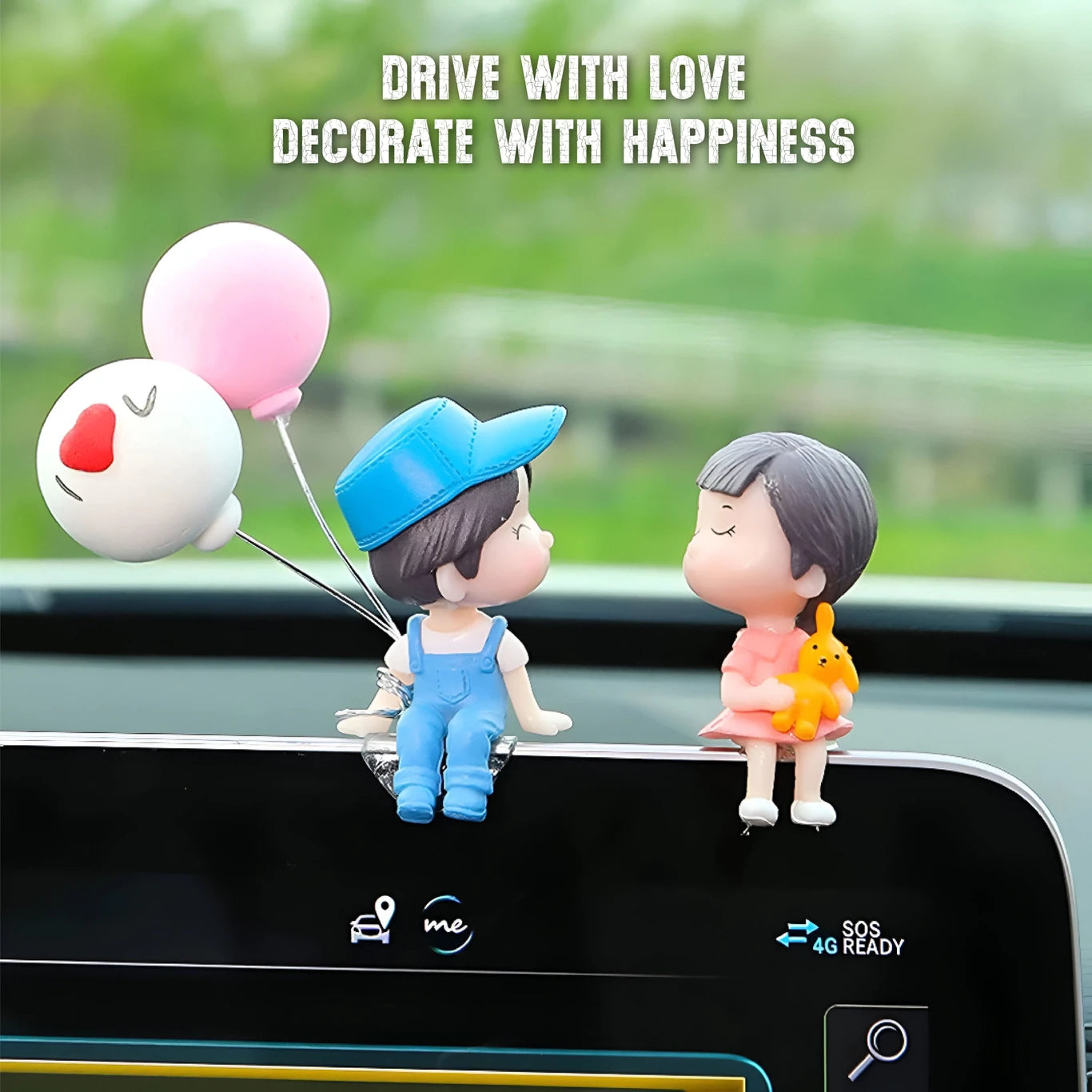 BRXR Car Dashboard Combo | Tom & Jerry and Cute Doll with Cute Couple Figurines Holding Balloons | Dashboard Doll, Car Showpiece | Home Office Table Decorative Car Dashboard Cover (Universal For Car Universal For Car)