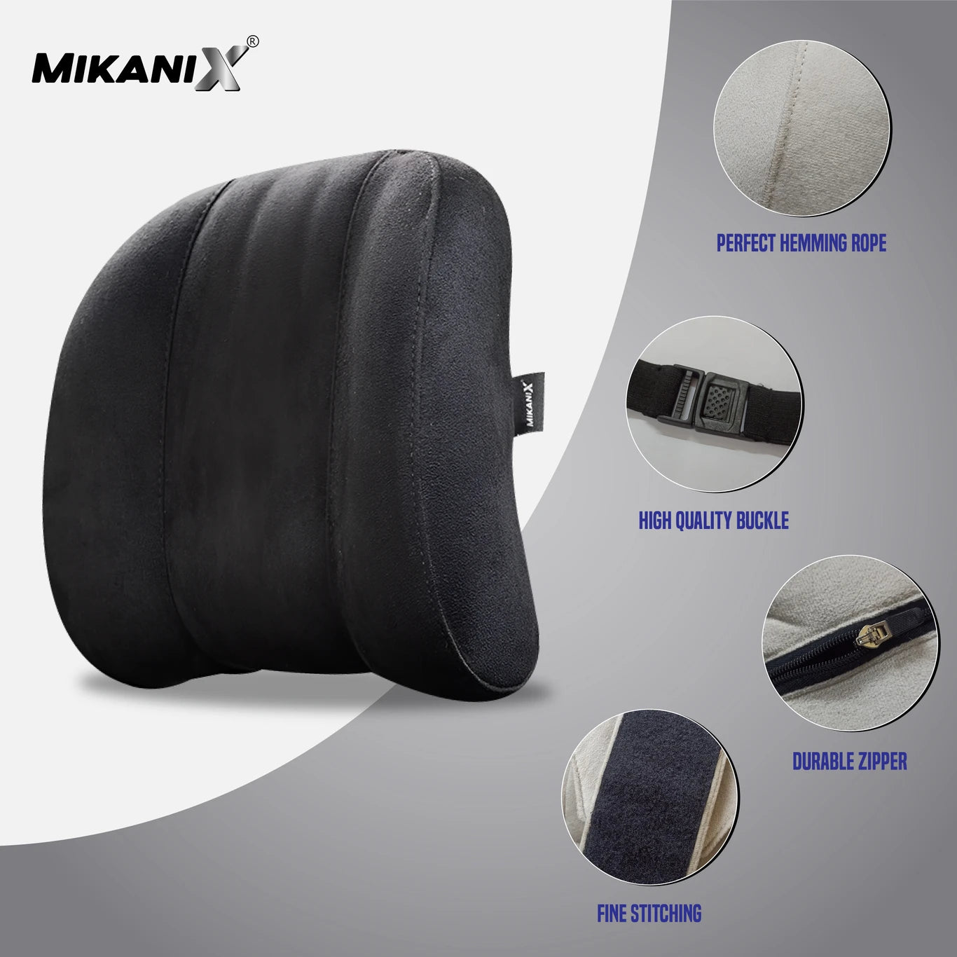 BRXR Black Cotton Car Pillow Cushion for Universal For Car (Oval, Pack of 2)