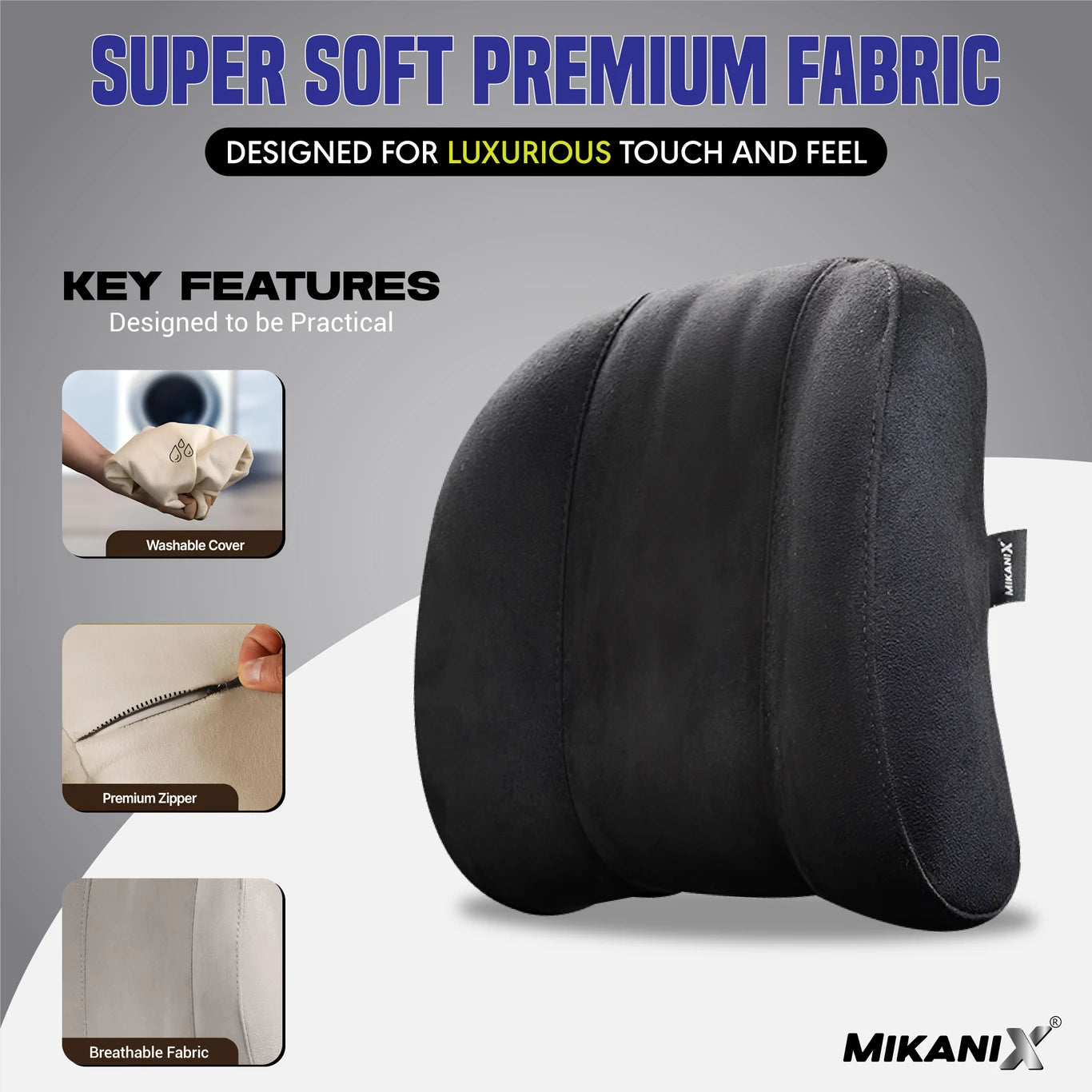 BRXR Black Cotton Car Pillow Cushion for Universal For Car (Oval, Pack of 2)