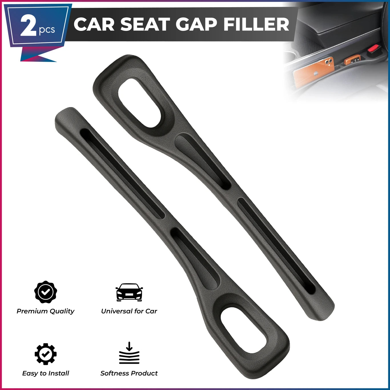BRXR Car Seat Gap Filler Organizer | Universal Fit | Car Phone Holder & Storage Car Side Seat Catcher (1 L)