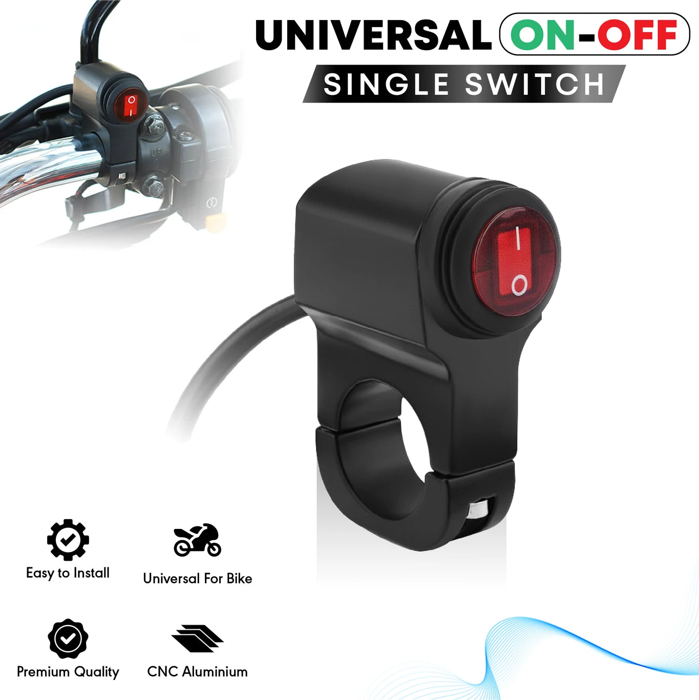 BRXR Universal Motorbike On/Off Switch with Cable for Fog Lights, Horn, Hazard Handle Bar Grip For Universal For Bike Universal For Bike (Pack of 1)