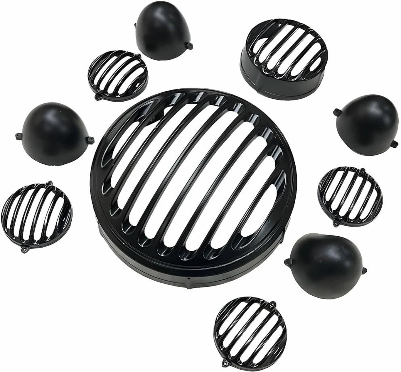 BRXR Meteor 350 CNC Metal Headlight Grill Set with Tail Lamp & Indicators Bike Headlight Grill (Black)