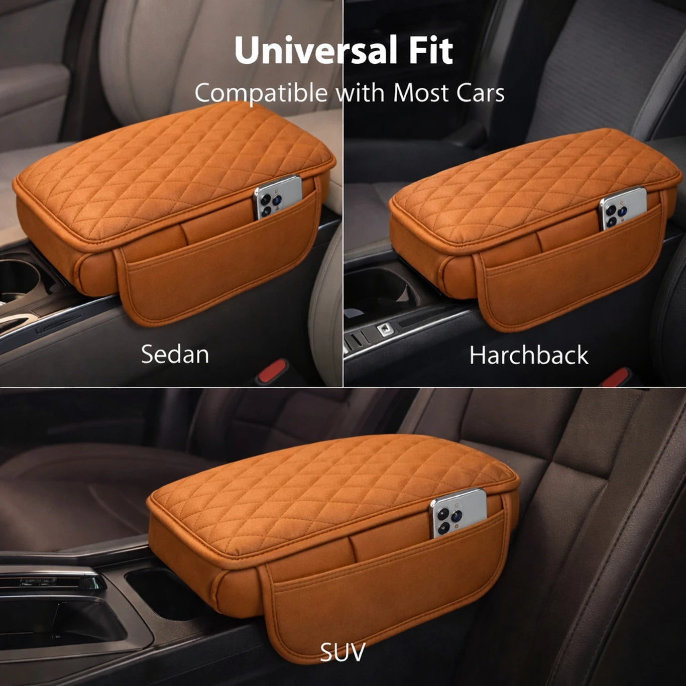 BRXR Car Arm-Rest Cover Pad Arm Support PU Leather Dual Side Convenient Pocket's Car Armrest Cover