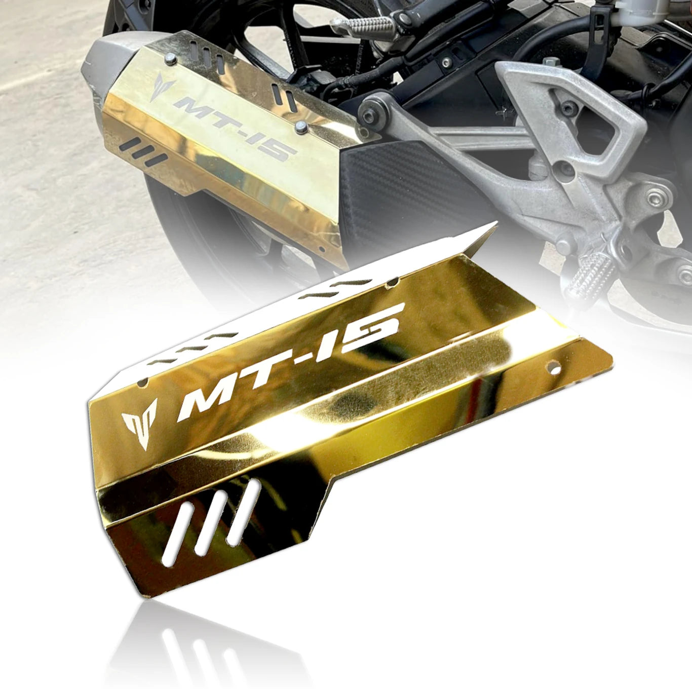 BRXR Premium MT 15 V1 & V2 Exhaust Cover | Silencer Protector Cover Golden Bike Exhaust Heat Shield