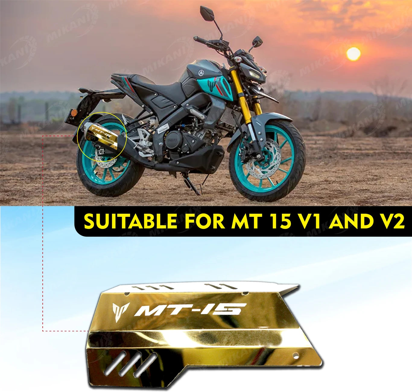 BRXR Premium MT 15 V1 & V2 Exhaust Cover | Silencer Protector Cover Golden Bike Exhaust Heat Shield