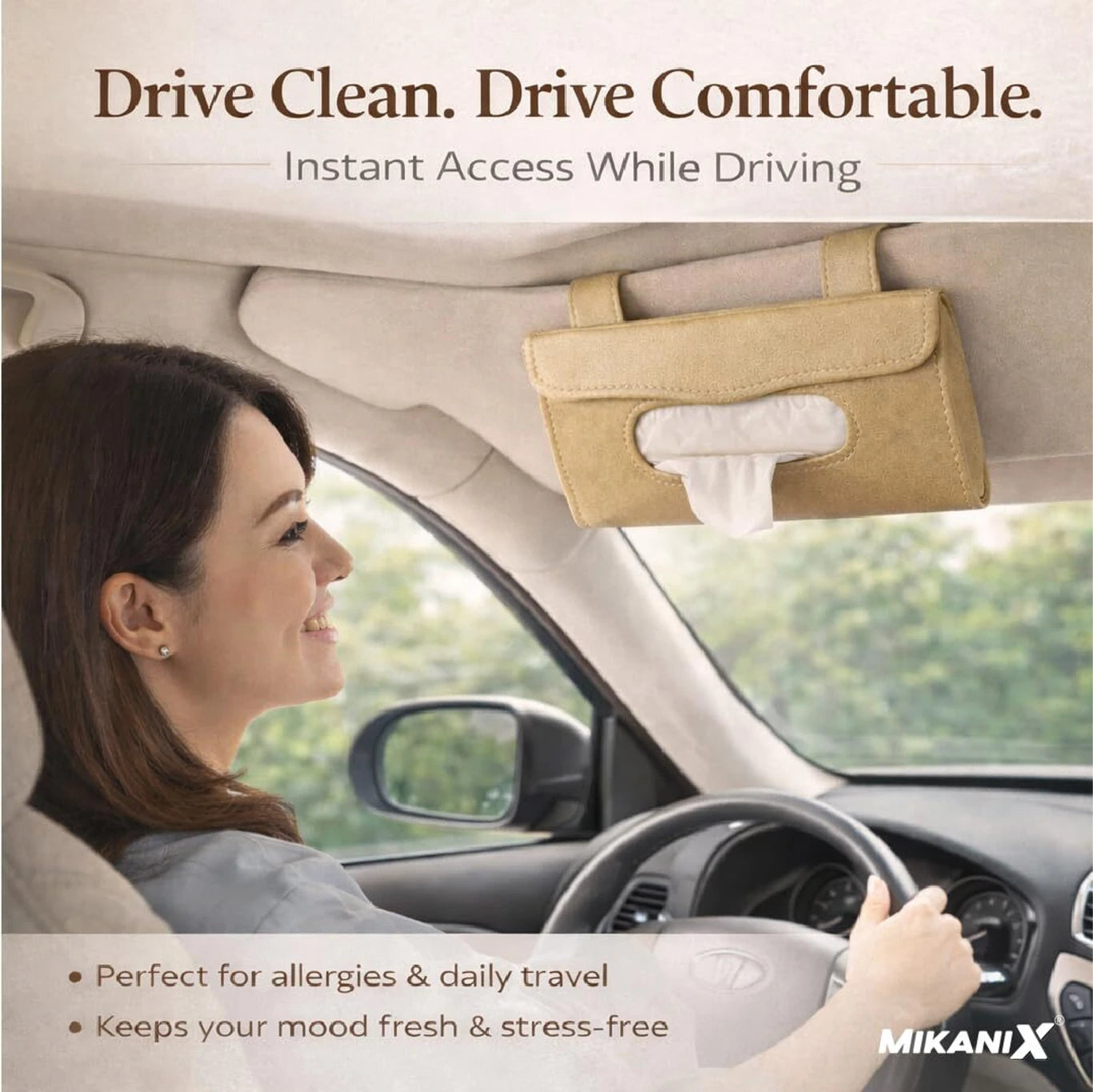 BRXR PU Leather Car Tissue Holder for Sun Visor, Seat Back & Dashboard, Beige Holder Vehicle Tissue Dispenser (Beige)