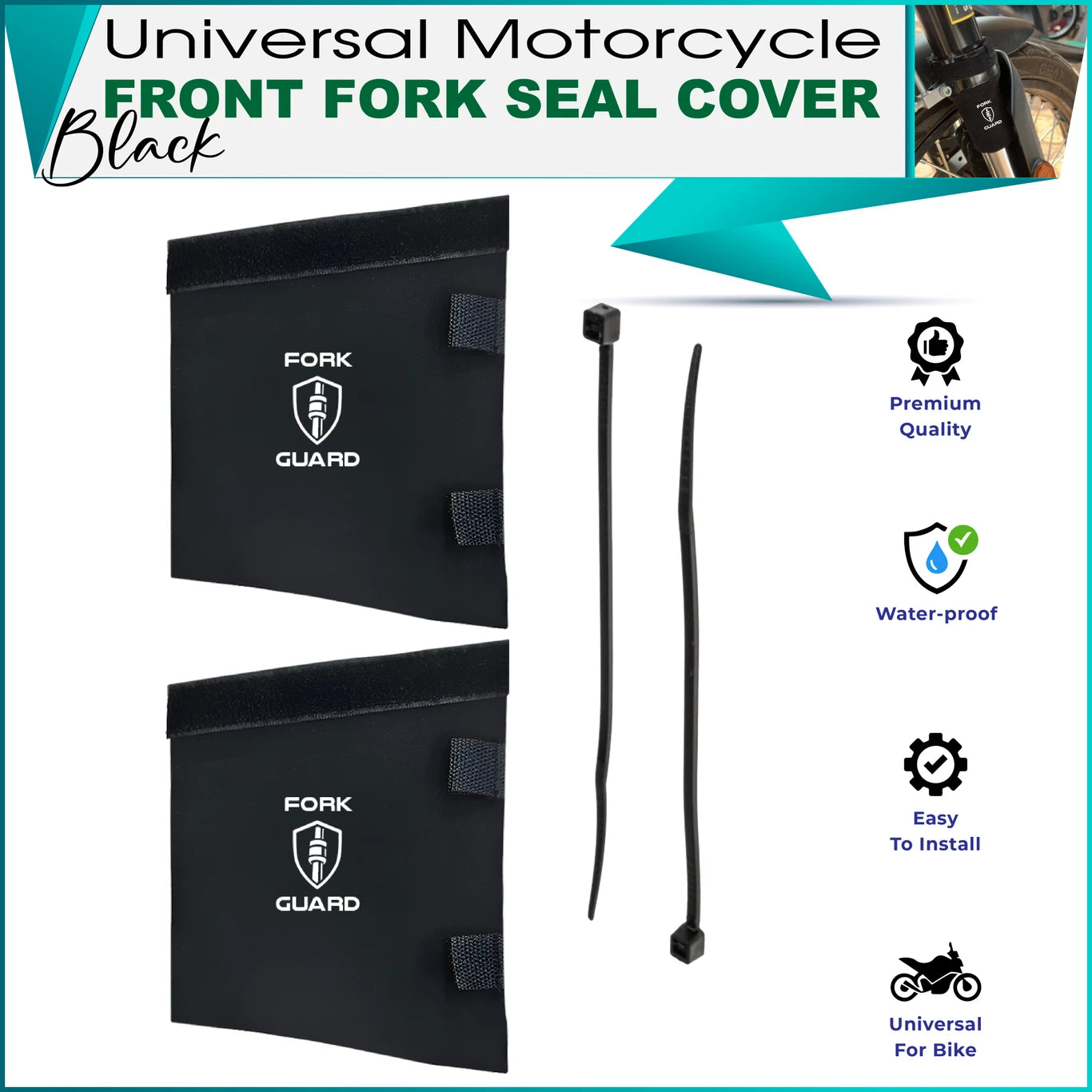 BRXR Universal Motorcycle Front Fork Seal Covers | Black Waterproof Fabric, Dust Bike Clutch Cover