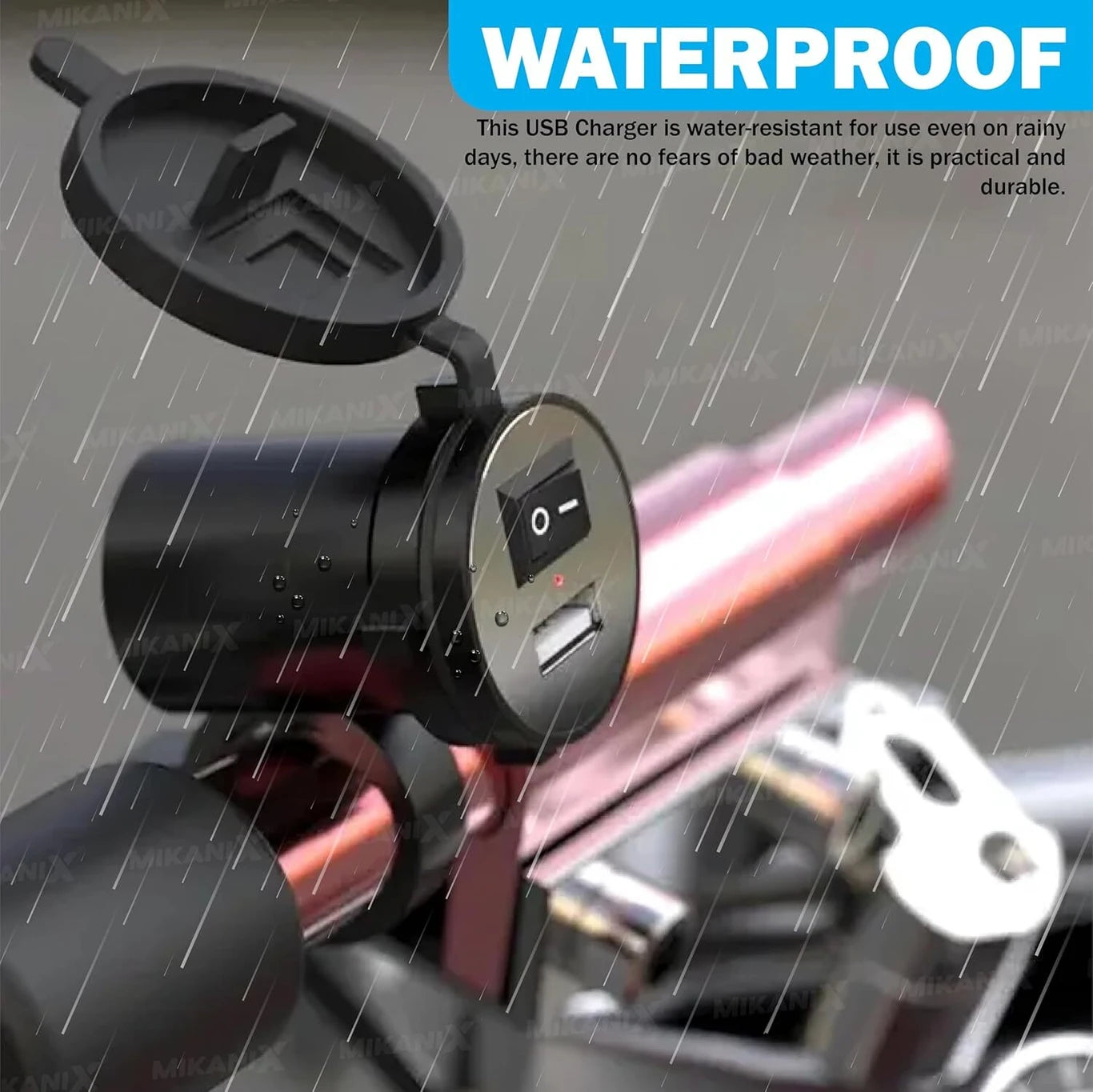 BRXR Waterproof Bike | Cycle USB Charger with Switch & Cover | Fast Charging 1.2 A Bike Mobile Charger
