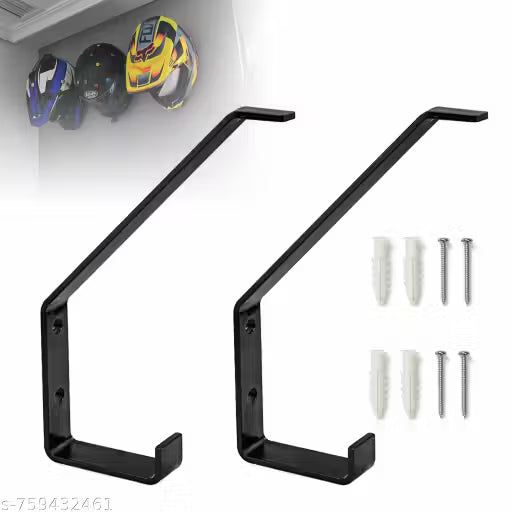 MIKANIX Metal Helmet Holder Wall Mount | Heavy Duty Rustproof Helmet Hook Stand | Black Finish Hanger for Bike & Motorcycle Helmets | Home, Office & Garage Storage